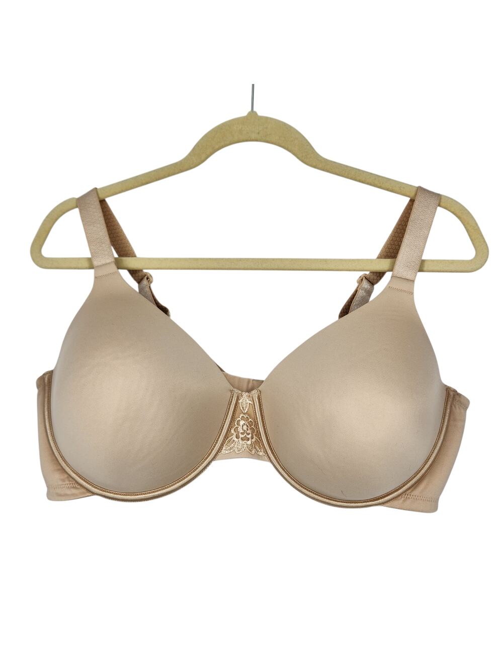Vanity Fair Bra – Beige Underwire Bra with Wide Side Bands & Floral Detail 42D